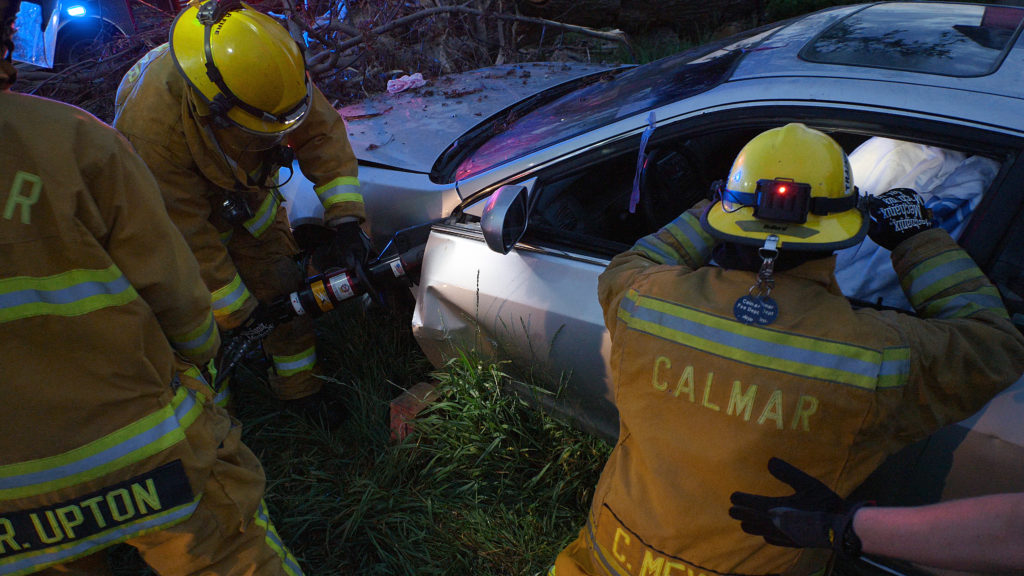 Extrication of a woman out of a vehicle