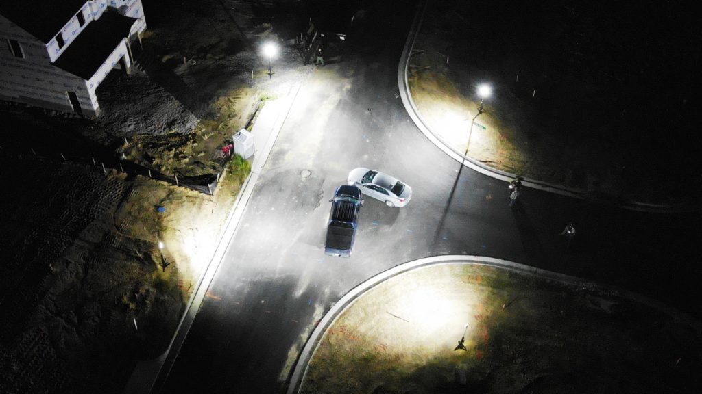 Nomad 360 Scene lights illuminating a traffic accident for drone mapping and reconstruction